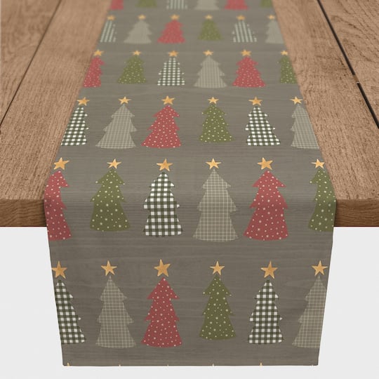 72" Gray Tree Pattern Cotton Twill Runner